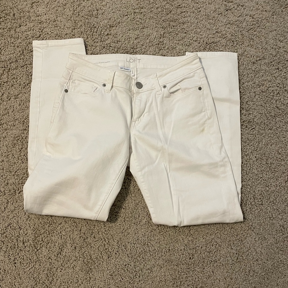 Loft Curvy Skinny Ankle White Jeans